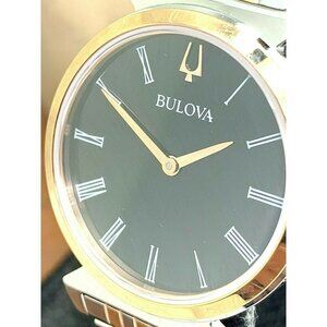 Bulova Women's Watch 98L265 Quartz Black Dial 30mm Two Tone Rose Gold Si…